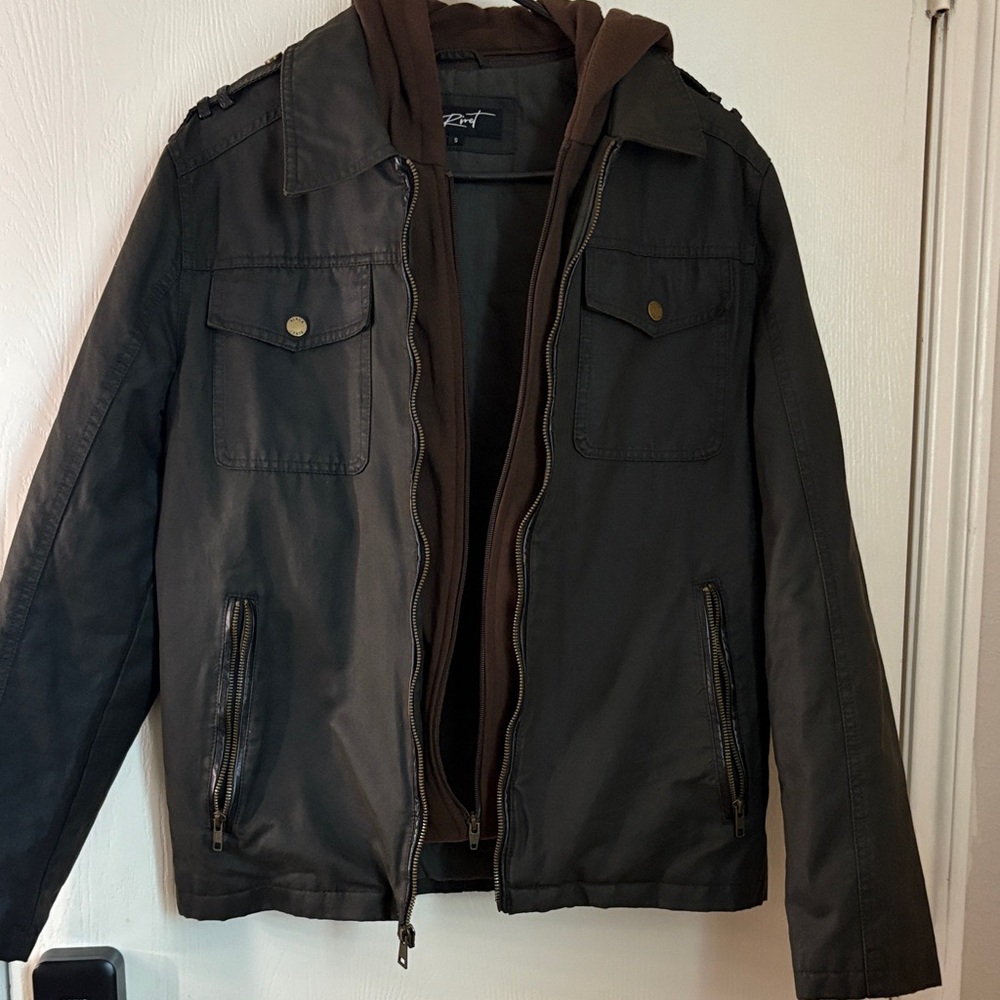 Black Rivet Dark Brown Military Jacket with Hoodie